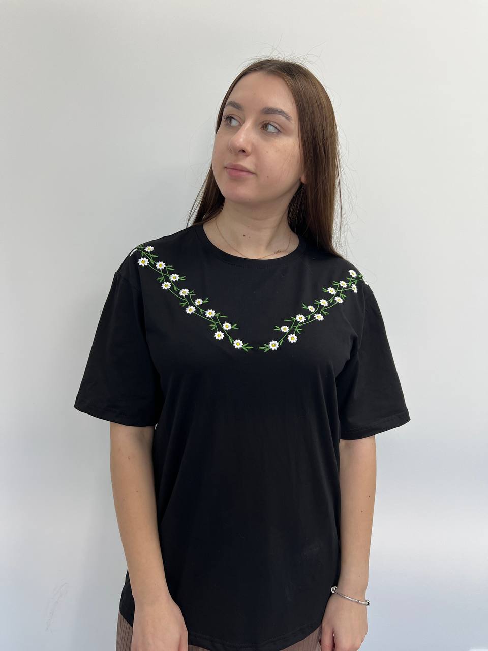 Футболка з вишивкою оверсайз преміум S - XL